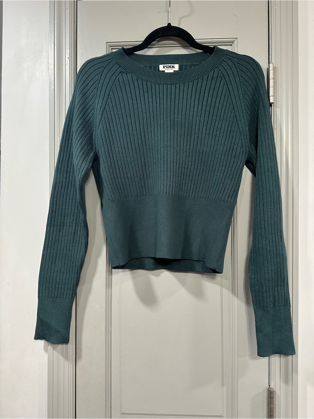 PINK Victoria's Secret Ribbed Crewneck Sweater in Teal Green